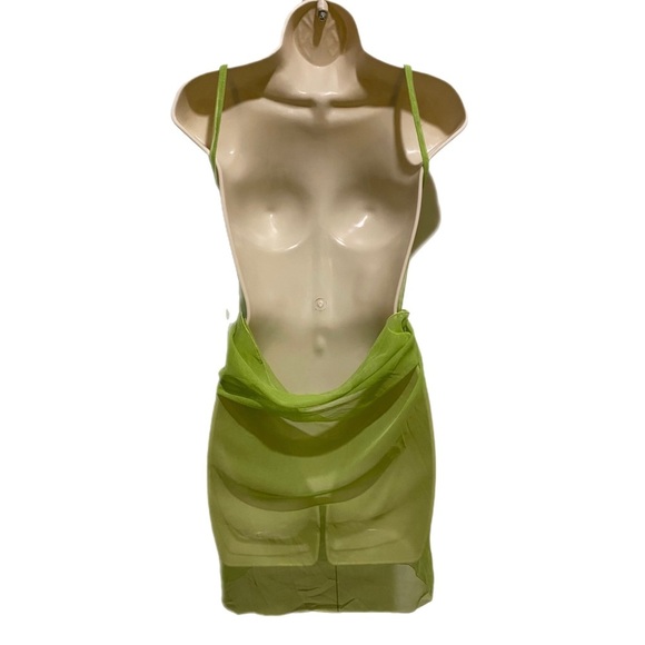 Bathing suit mesh wrap, green see through swimsuit cover up, adjustable size - Picture 6 of 7